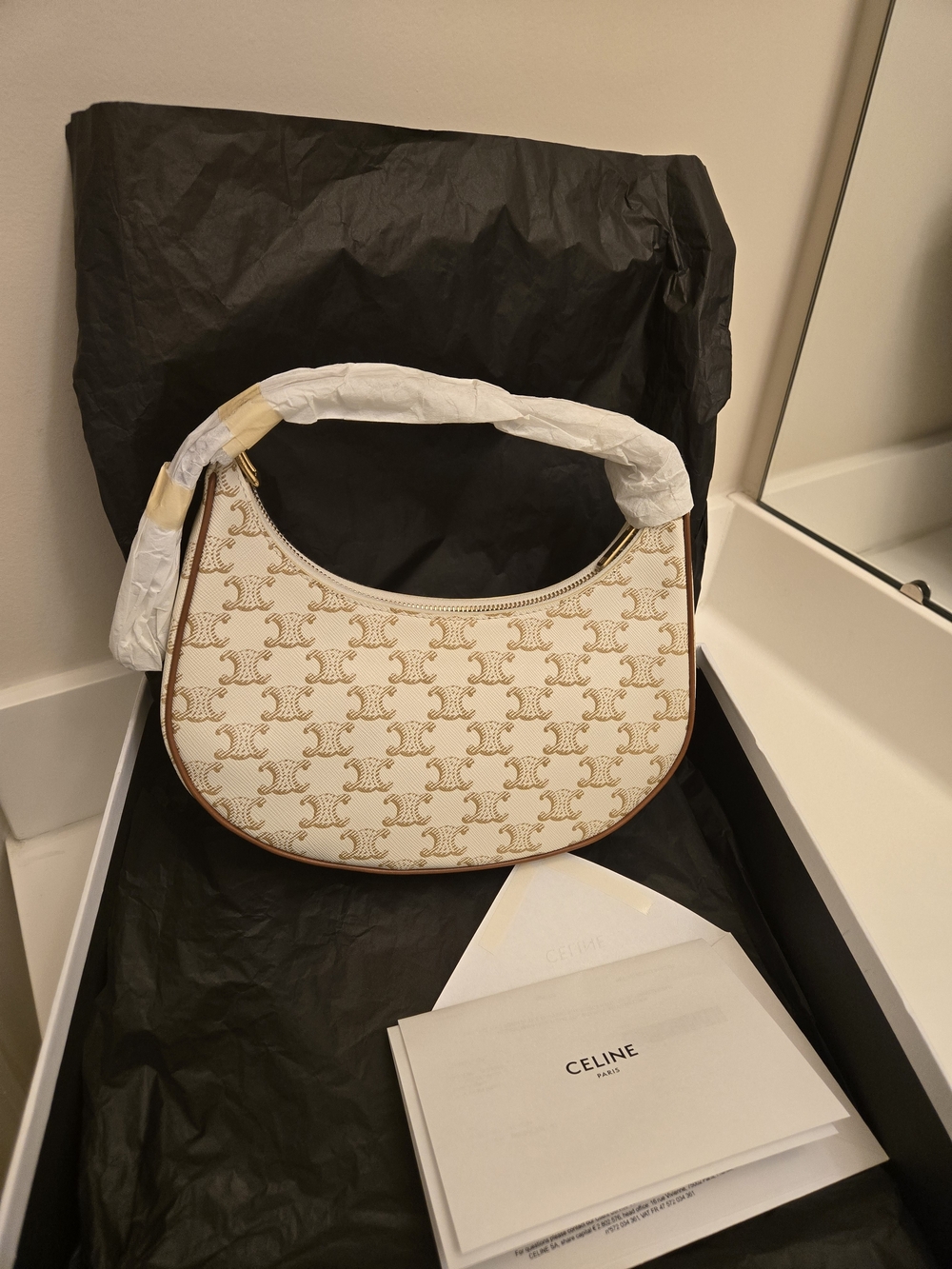 CELINE Small Triomphe Shoulder Bag in White/Beige - Picture 8 of 10